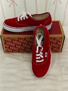 Vans Red Canvas Low Top Sneakers with White Accents
